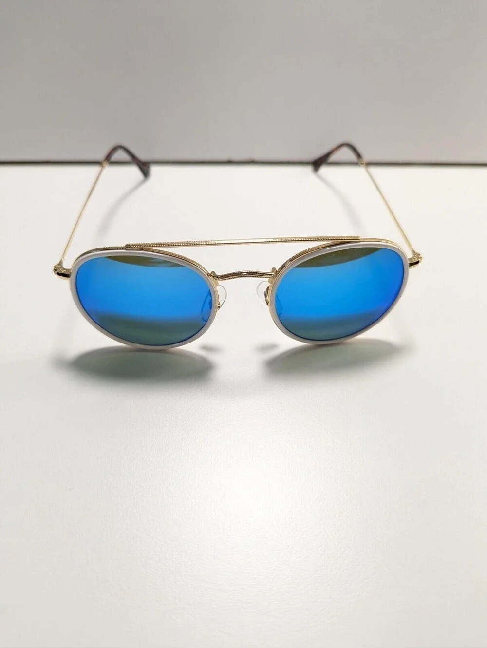 Retro Style Sunglasses  Gold Gradient Blue Lens Double Bridge 53-20